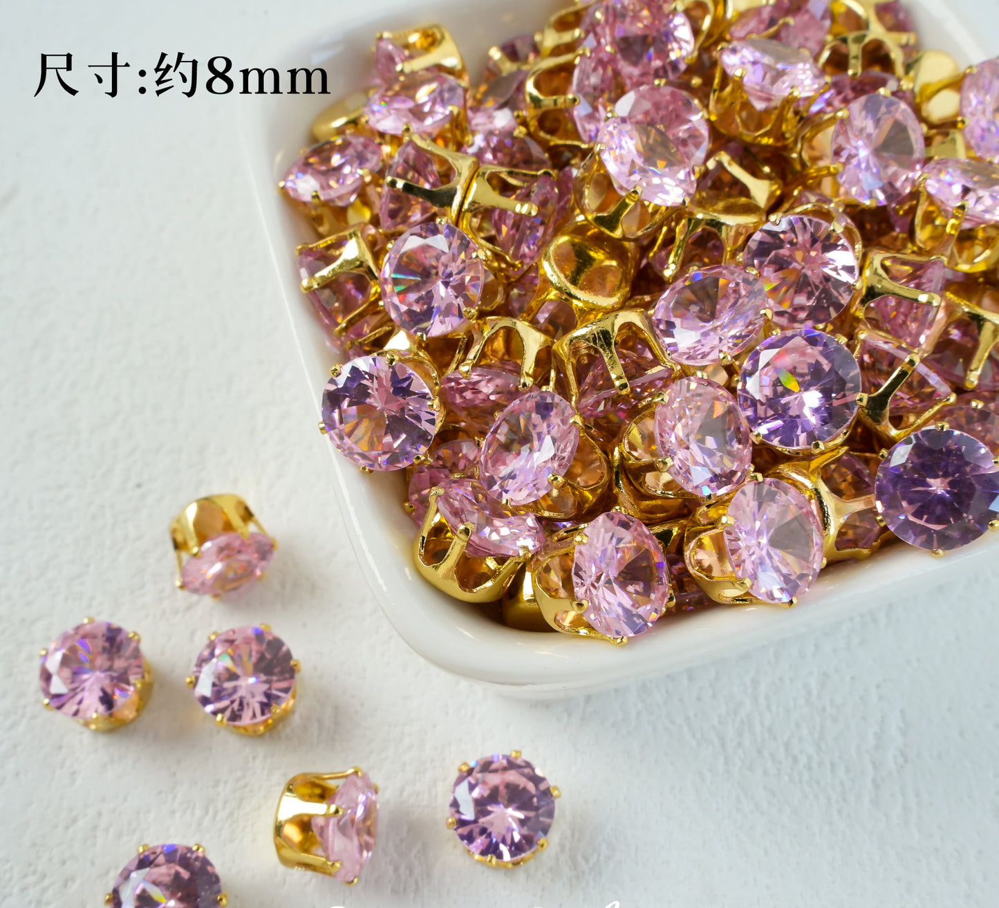 8mm Round Zircon/Cat's Eye Stone