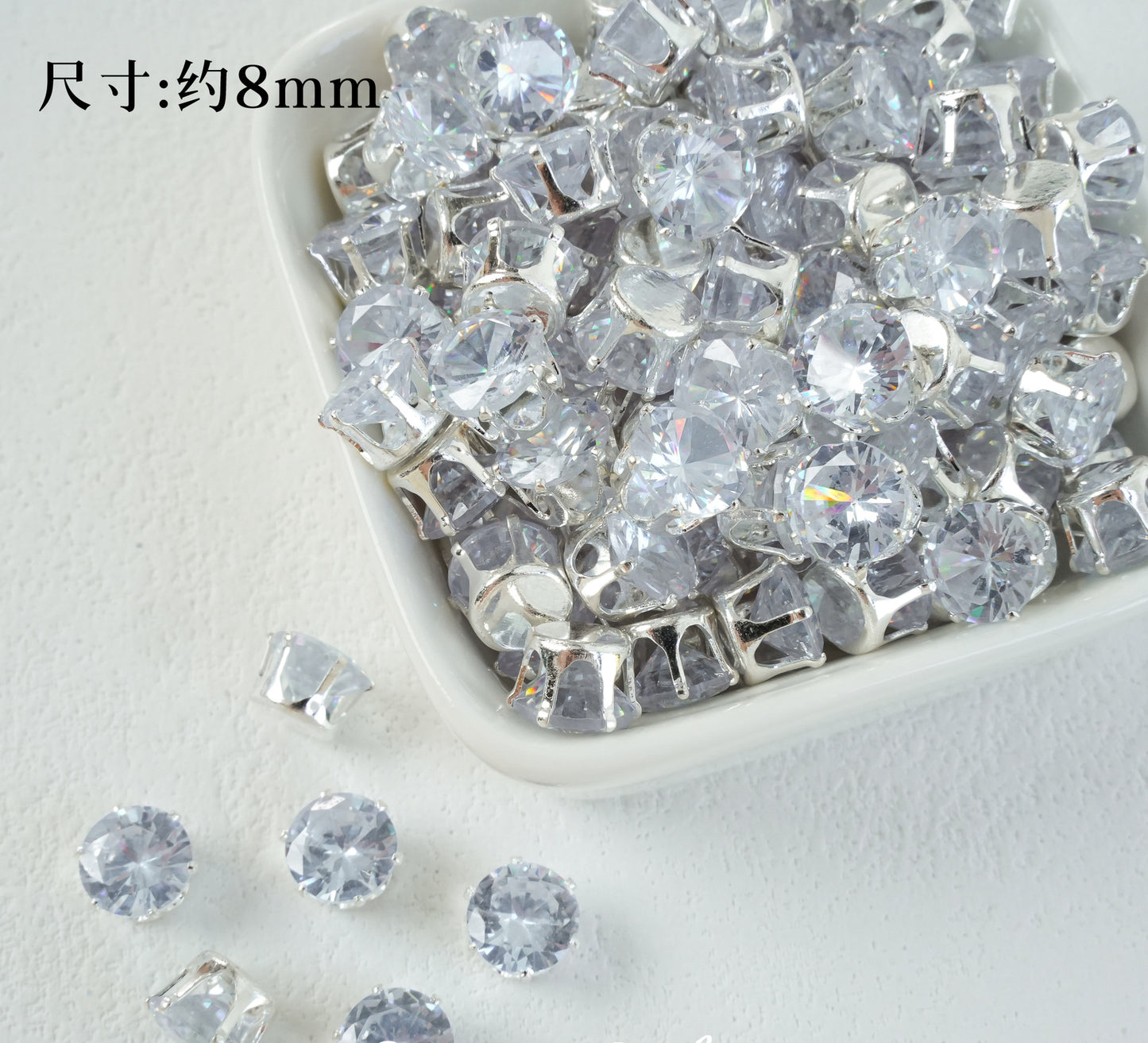 8mm Round Zircon/Cat's Eye Stone