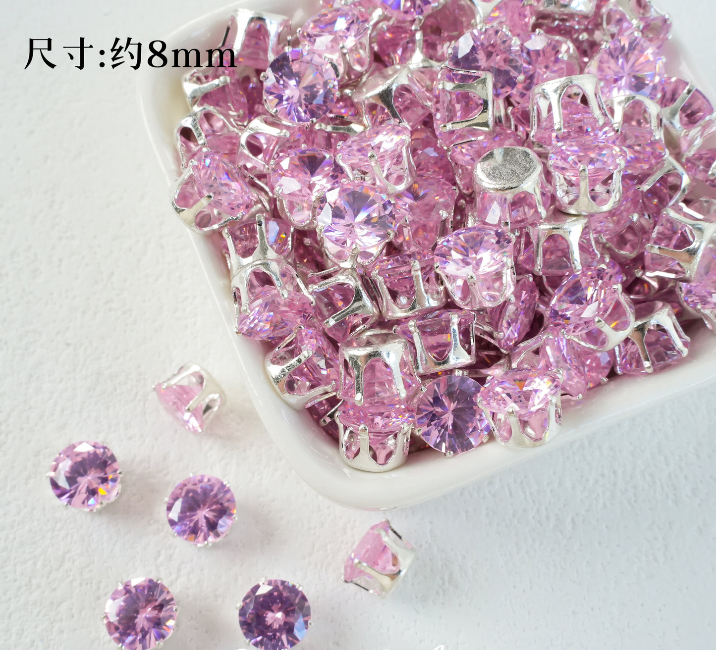 8mm Round Zircon/Cat's Eye Stone