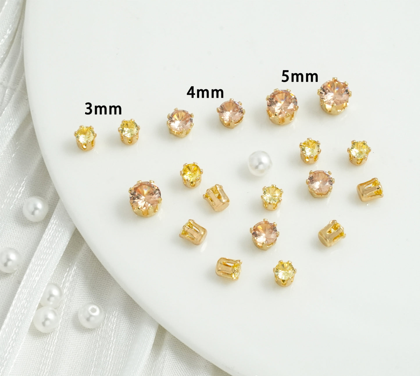 3/4/5mm Round Zircon（Golden bottom）