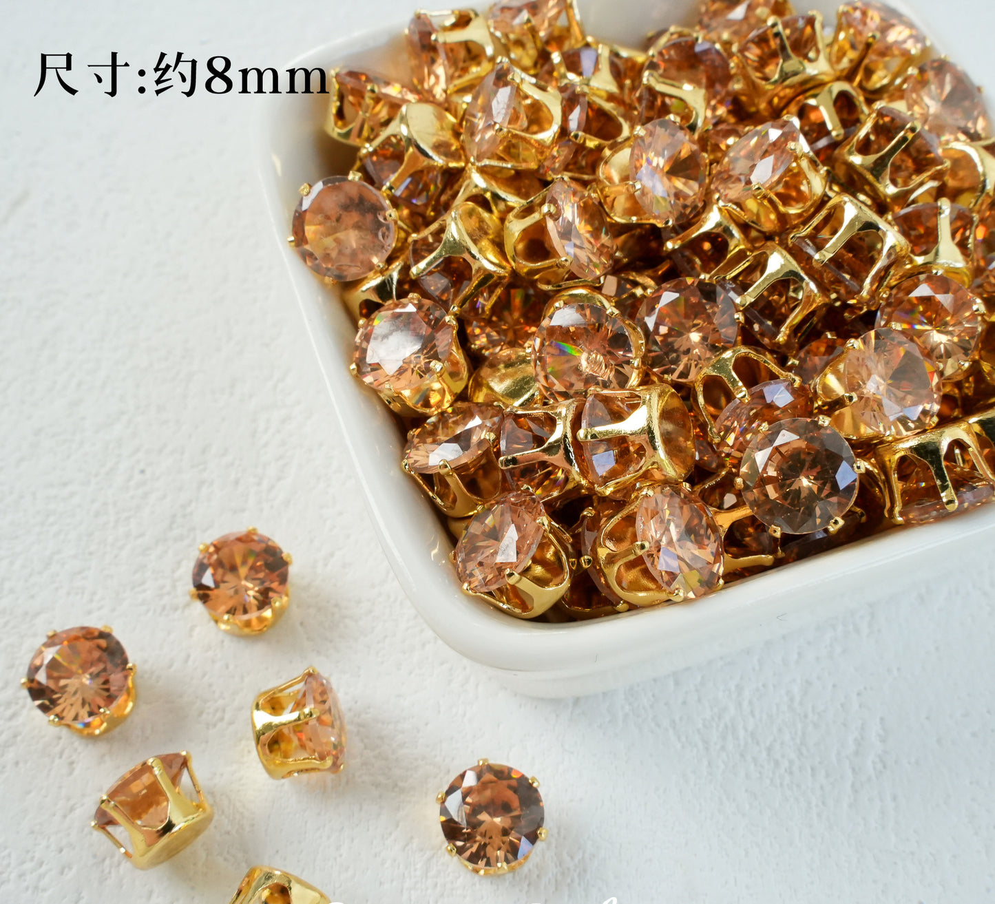 8mm Round Zircon/Cat's Eye Stone