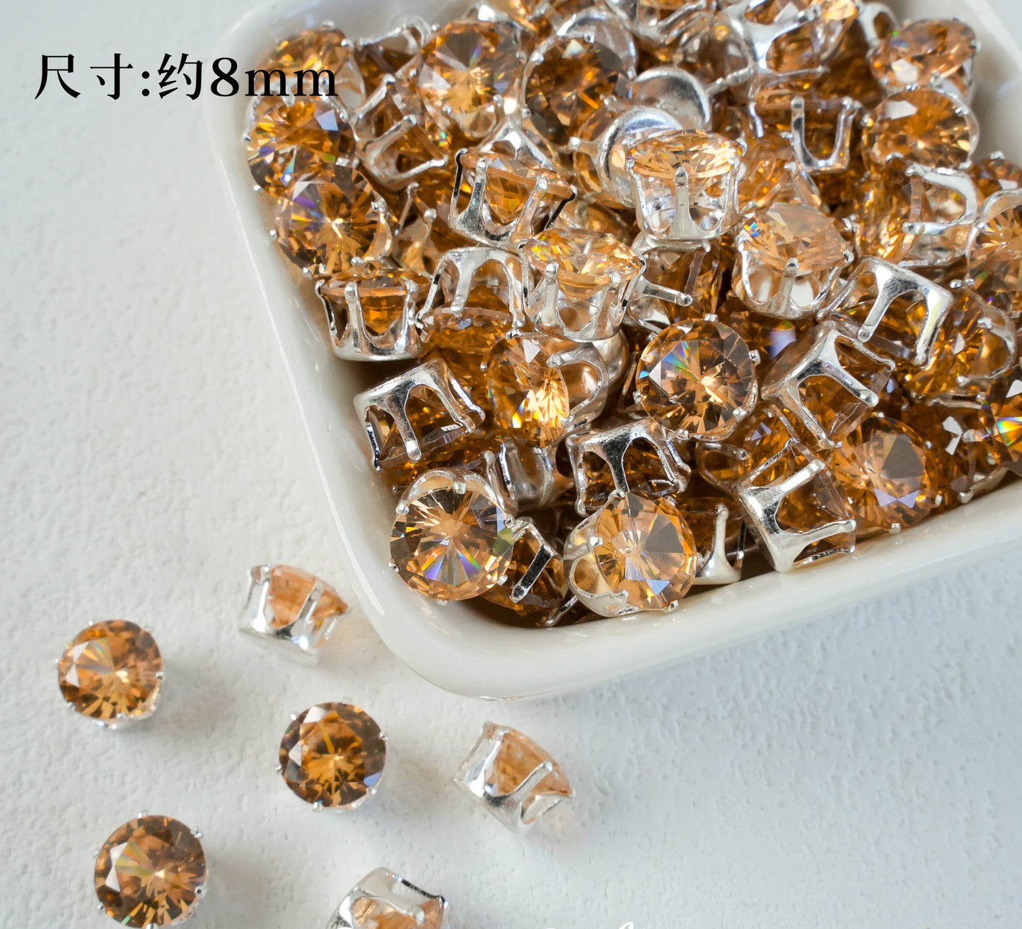 8mm Round Zircon/Cat's Eye Stone